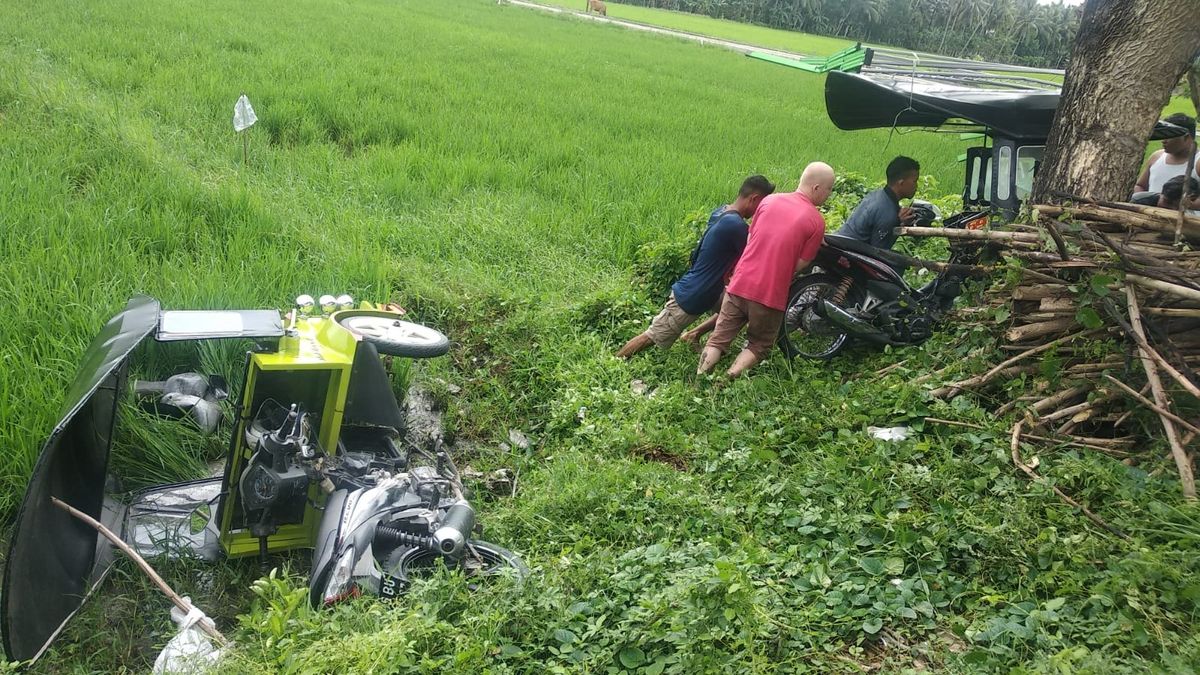 Dua Bentor Terjun ke Sawah Karena Bersenggolan