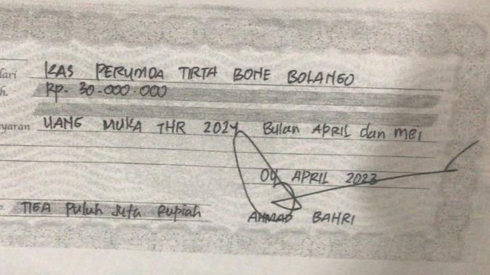 Modus Direktur Perumda Tirta Bolango Tilap Dana THR 2024 Rp30 Juta