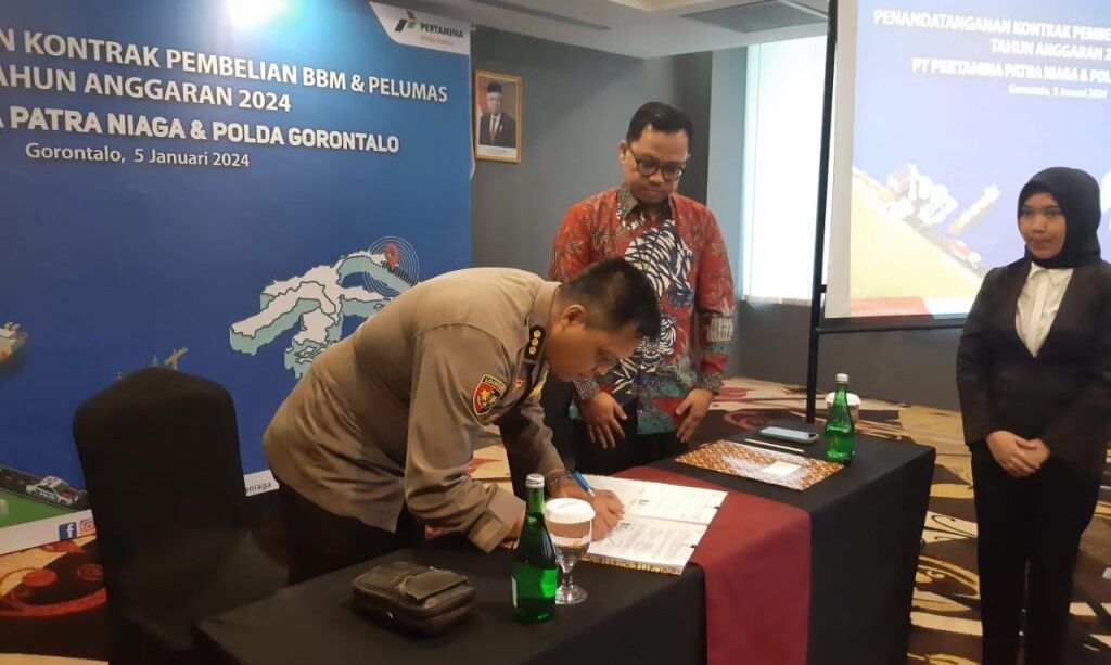 Polda Gorontalo – Pt Pertamina Patra Niaga Teken Kerjasama Pembelian BBM T.a 2024